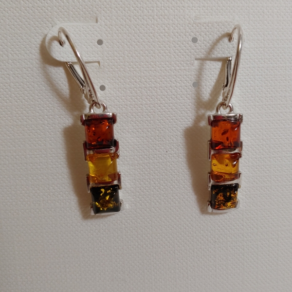 Click to view detail for HWG-143 Earrings, Dangle, 3 Square Multicolor $53